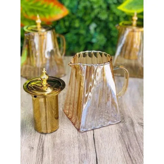 Premium Glass Tea Kettle with Golden Finish & Infuser