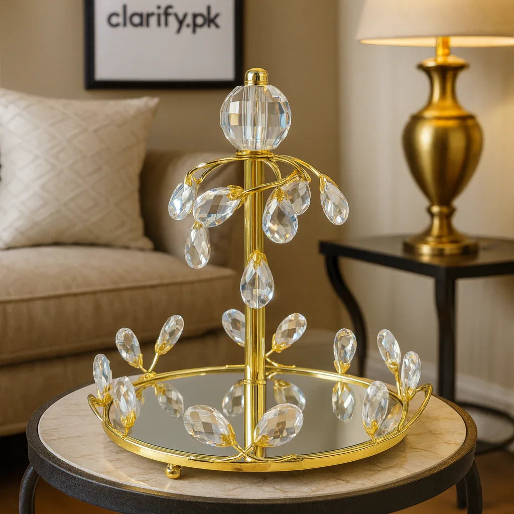 Crystal Golden Perfume & Makeup Accessories Tray