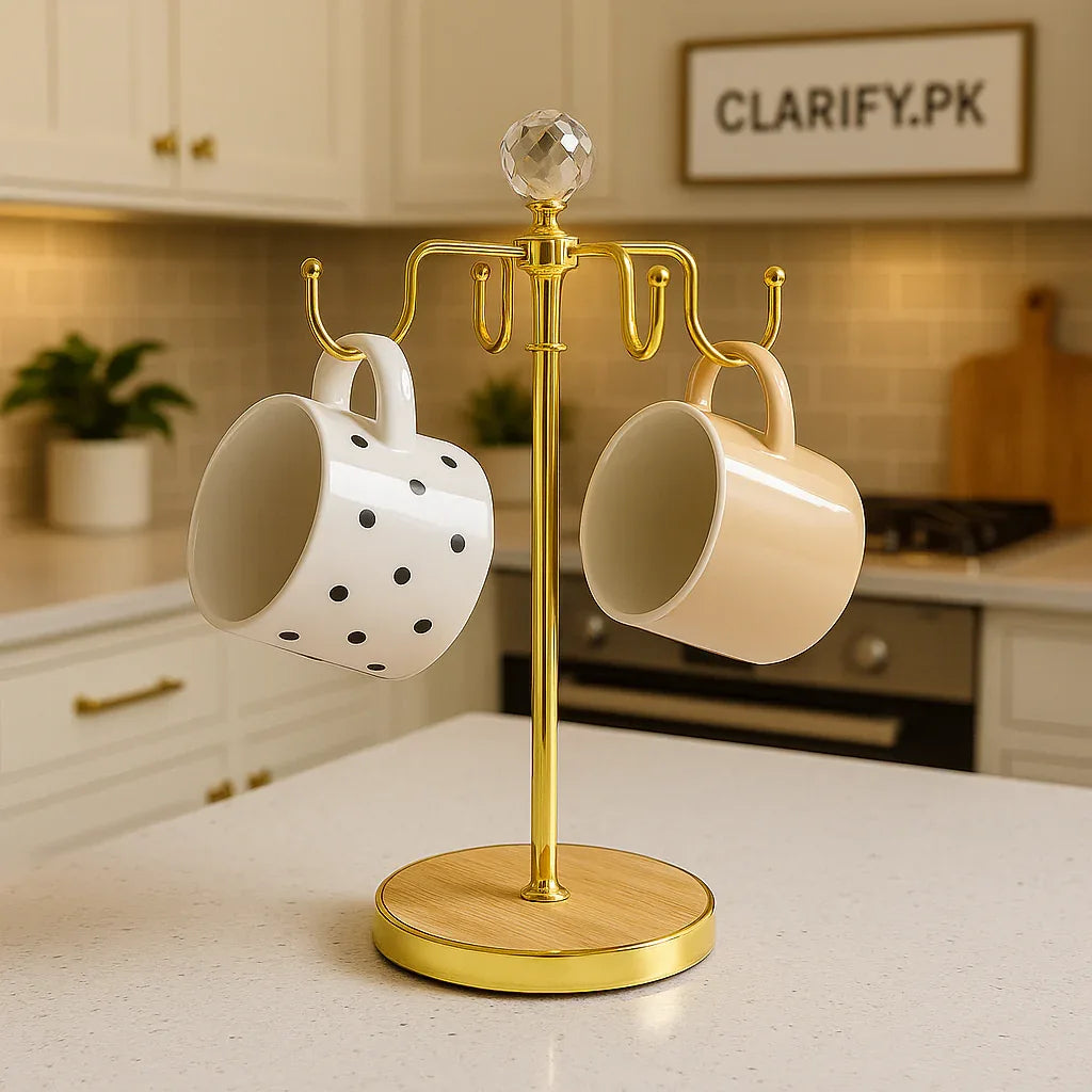 Premium Golden Cup Organizer with Wooden Base