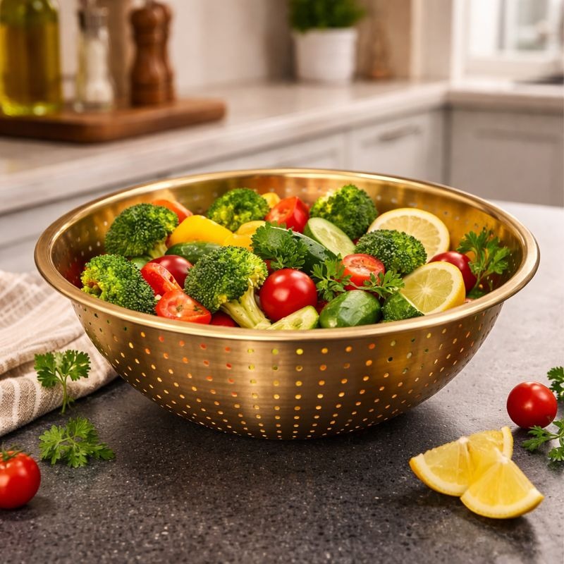 Golden Stainless Steel Strainer Bowl | Heavy Duty