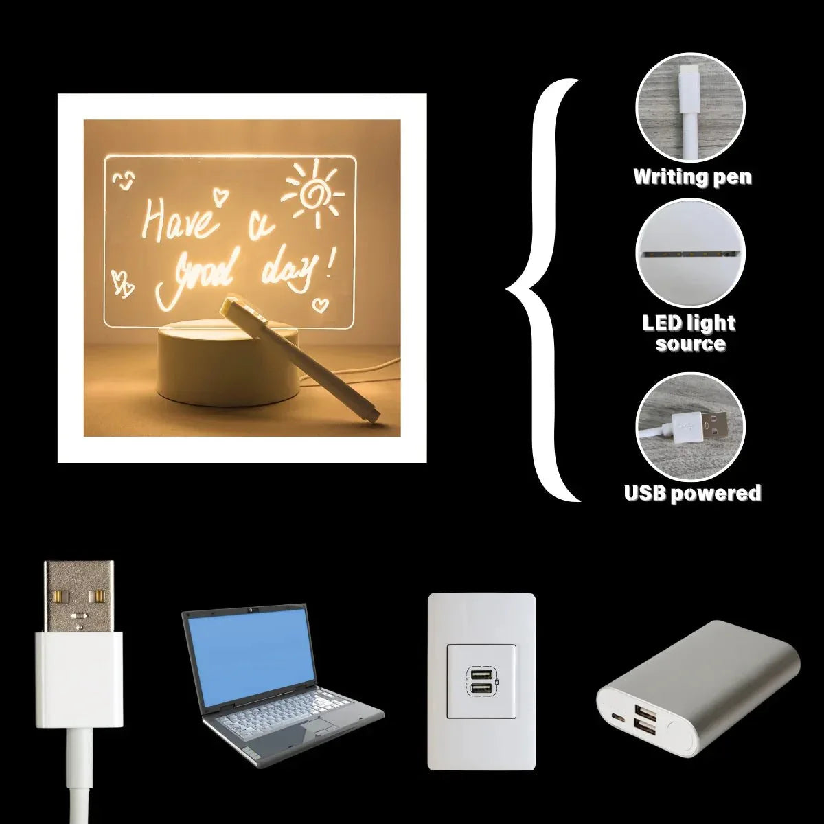 Acrylic Writing Board with LED Base – 3D DIY Night Light