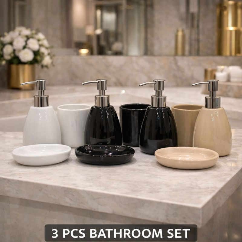 Modern 3-Piece Ceramic Bathroom Accessory Set (Random color)