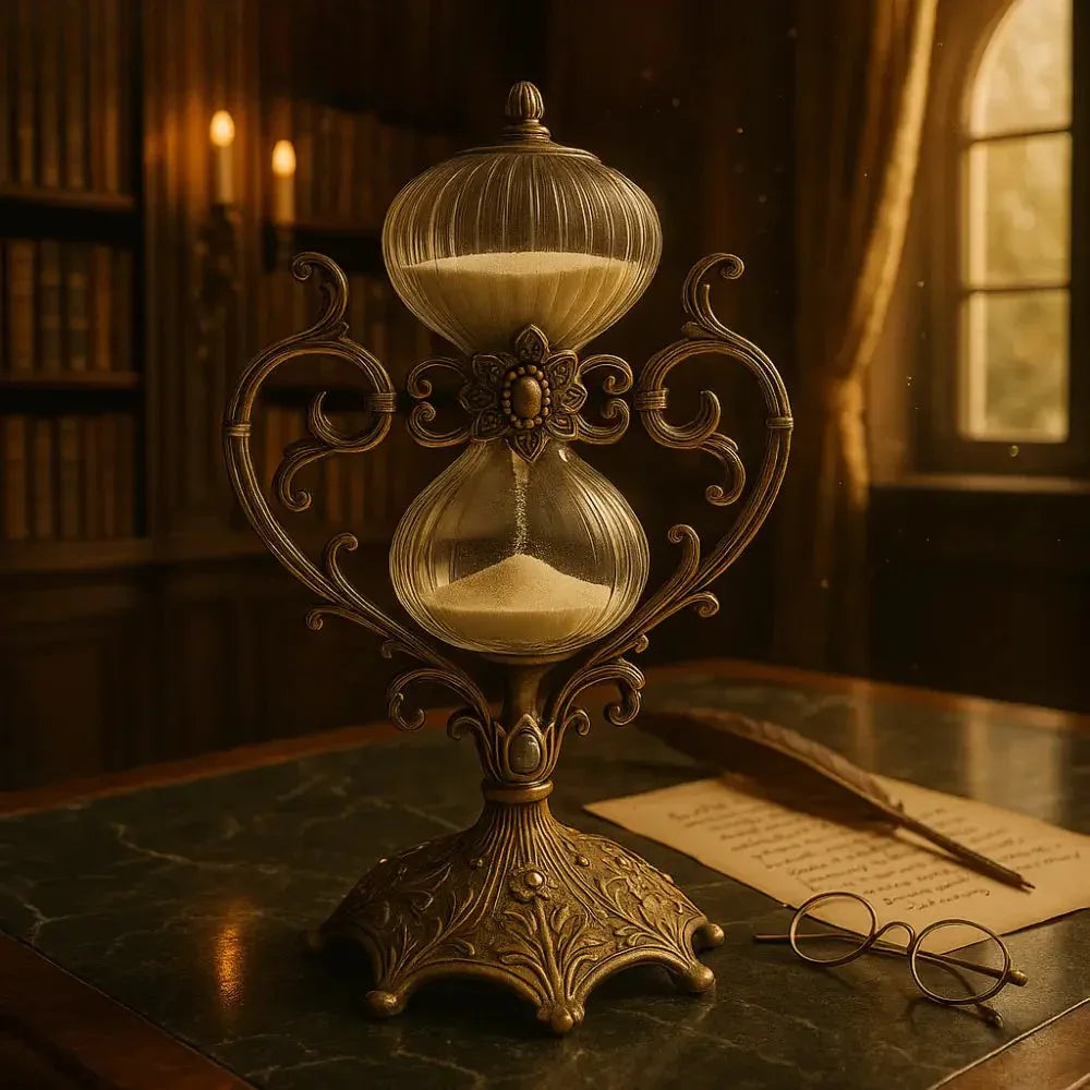 Antique Hourglass Timepiece with Ornate Design