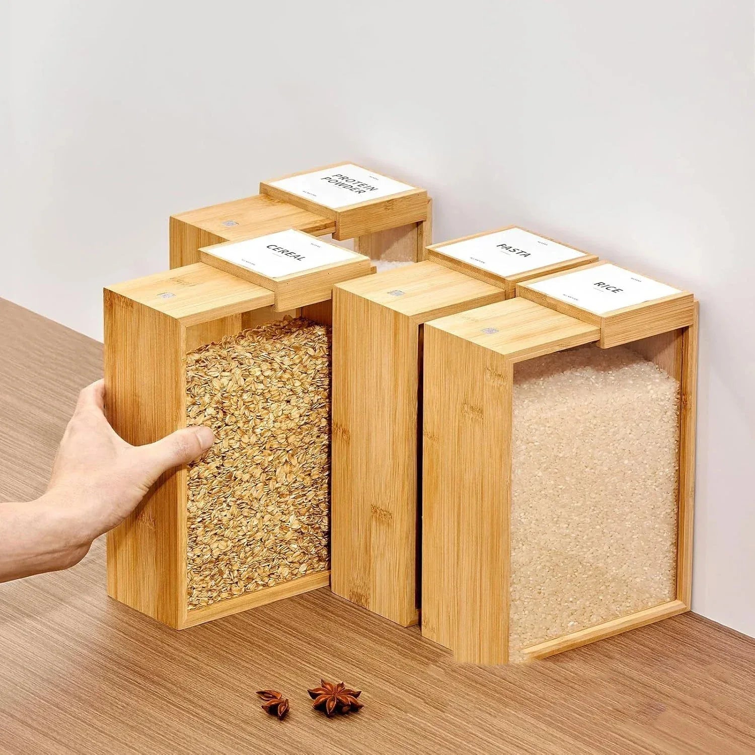 Bamboo grain storage box - Lidded Clear Front