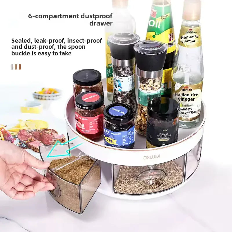 Rotating Kitchen Spice Rack with Drawers