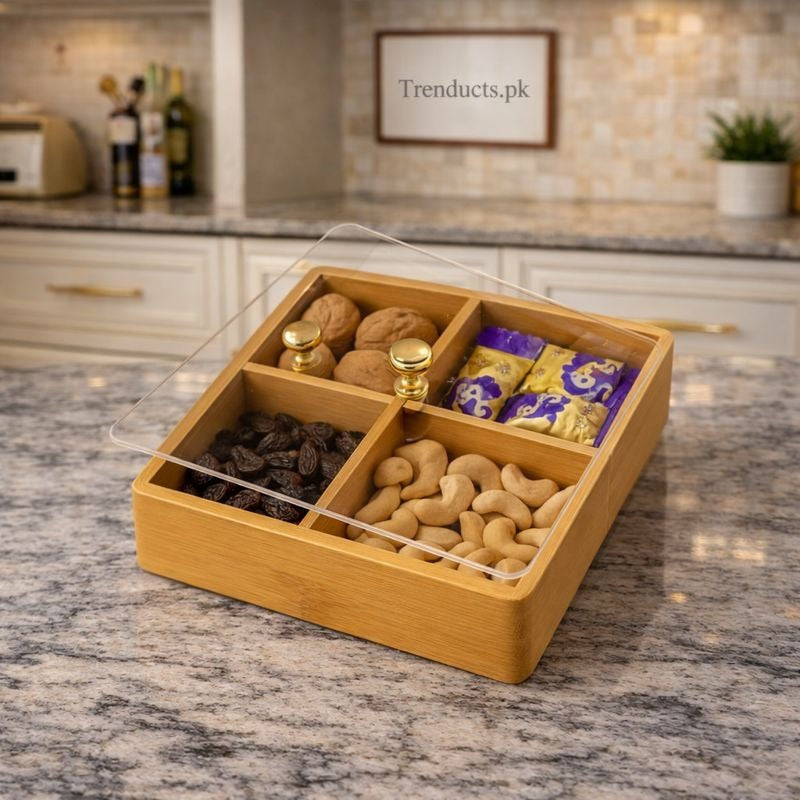 Luxury Bamboo Snack Storage Box – Multi-Compartment Organizer