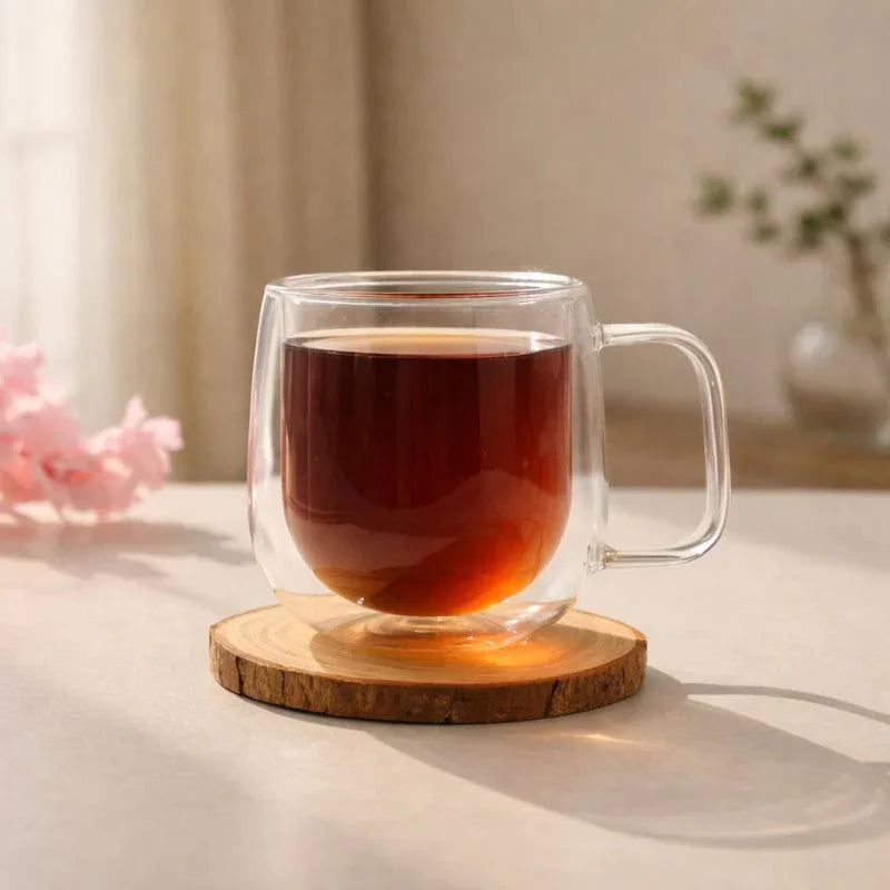 Round Double Wall Glass Mug – Heat Resistant