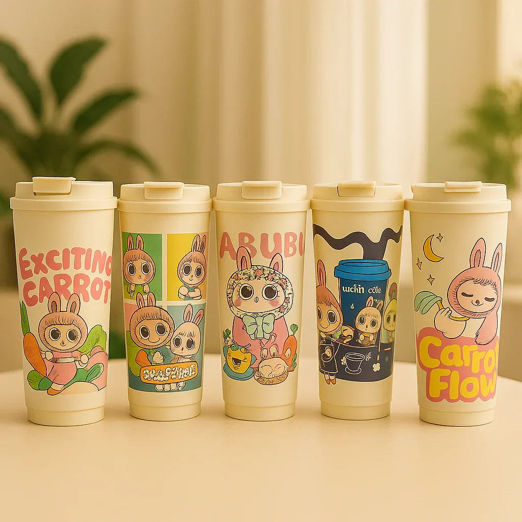 Labubu Ceramic Coffee Cup – Cute Cartoon Mug with Lid (Random Design)