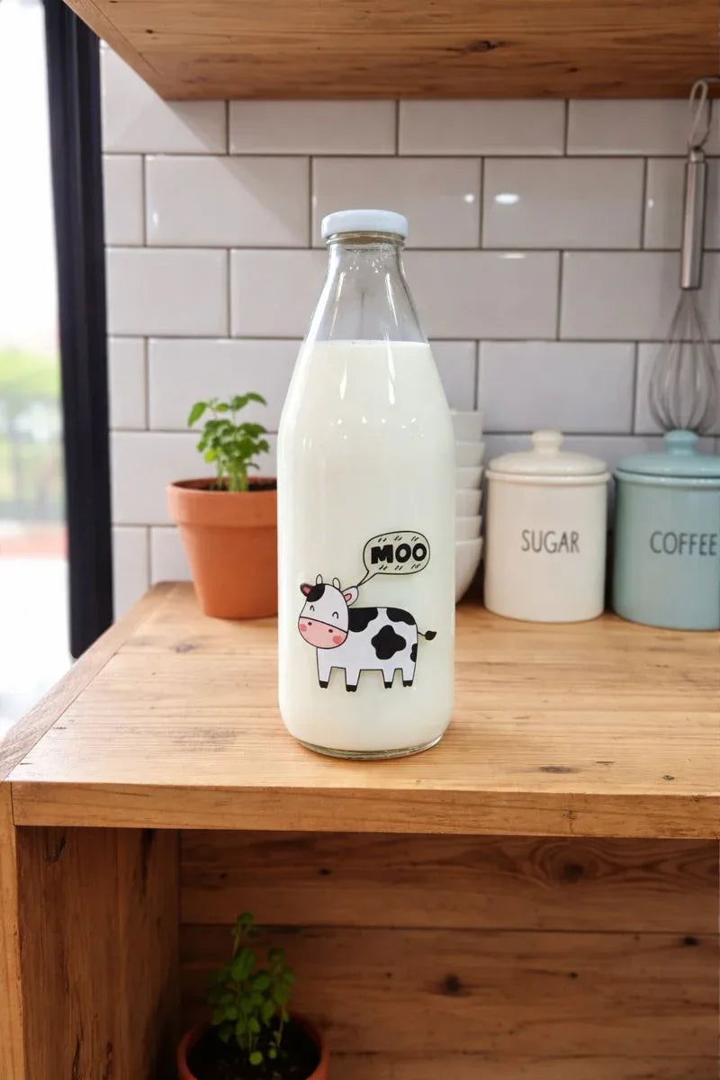 Glass Milk Bottle with Lid – 1 Liter