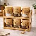 6-Piece Glass Spice Jar Set – Natural Bamboo Wood Stand