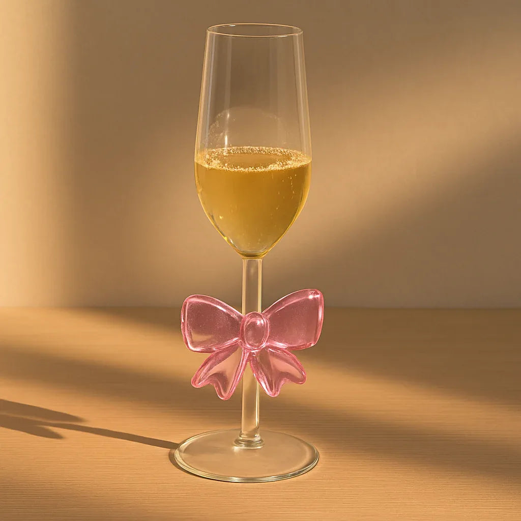 Pink Bow Champagne Flute Glass – Elegant Drinkware