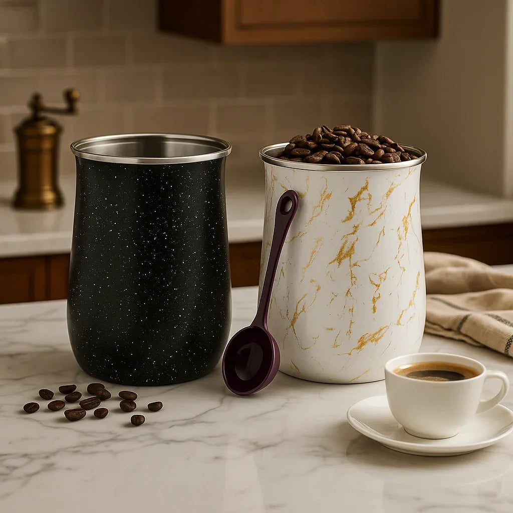 Premium Metal Marble Design Storage Jar 1000ml – Airtight with Spoon (each)