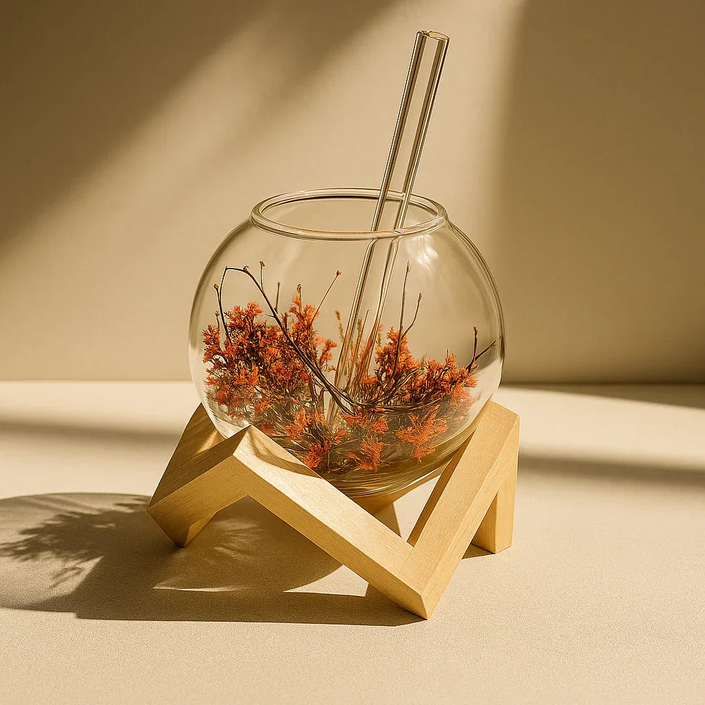 Aesthetic Lunar Glass Mug with Bamboo Stand – 250ml