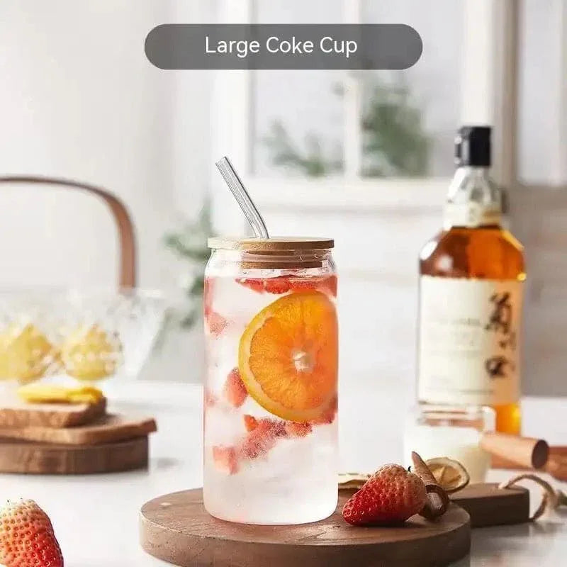 Premum Bamboo Lid Glass Mug with Straw - Eco-Friendly Drinkware