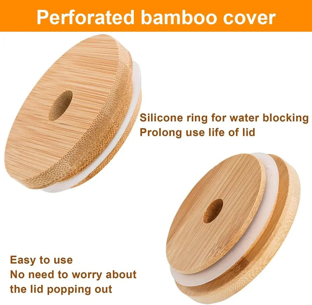 Premum Bamboo Lid Glass Mug with Straw - Eco-Friendly Drinkware