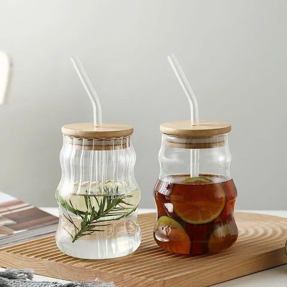 Premum Bamboo Lid Glass Mug with Straw - Eco-Friendly Drinkware