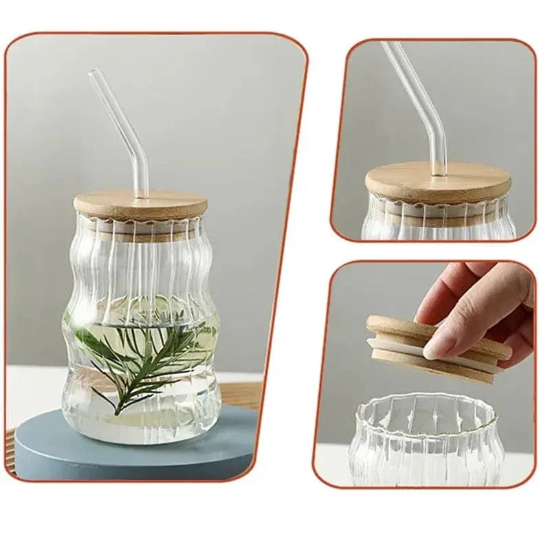 Premum Bamboo Lid Glass Mug with Straw - Eco-Friendly Drinkware