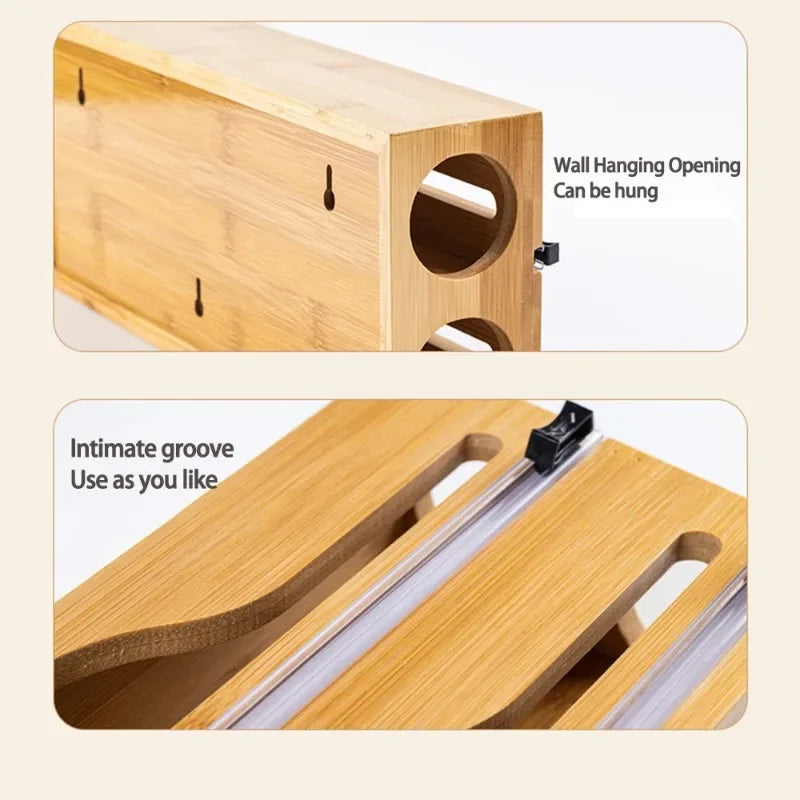 Bamboo Wrap Dispenser with Cutter Organizer