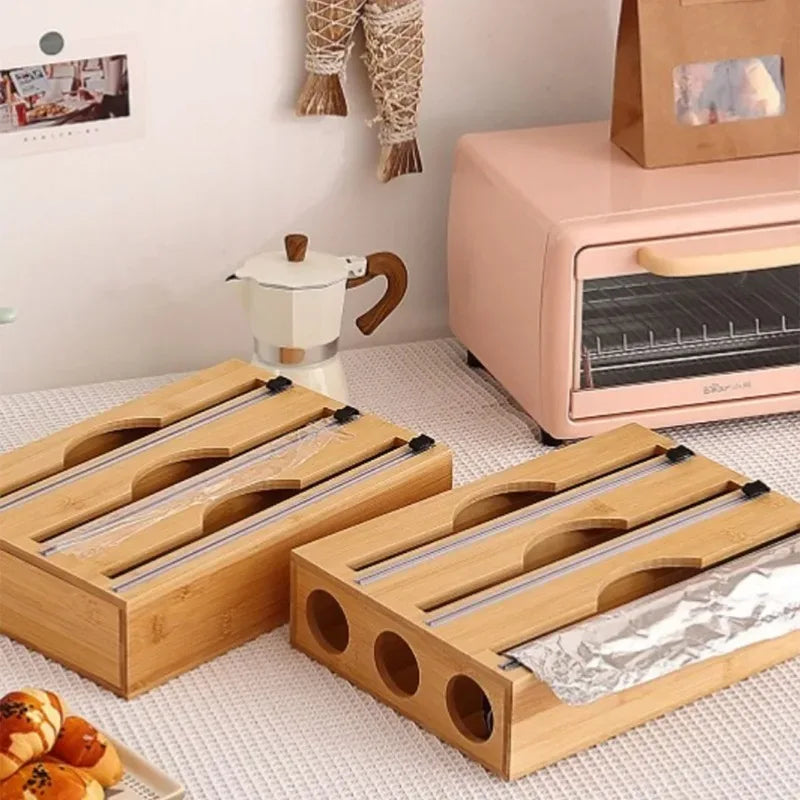 Bamboo Wrap Dispenser with Cutter Organizer