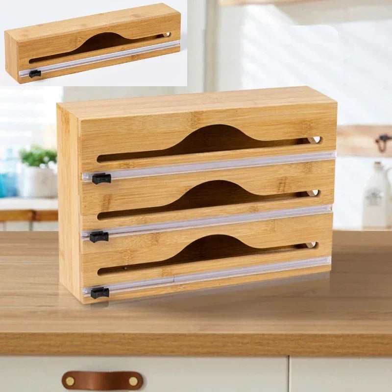 Bamboo Wrap Dispenser with Cutter Organizer