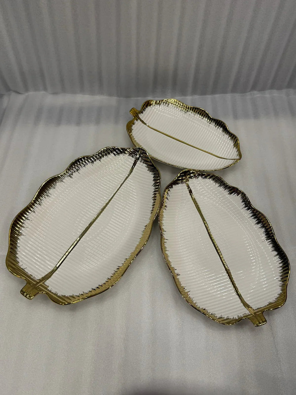 Porcelain Leaf Serving Platters - 3 Pcs Decorative Tray Set