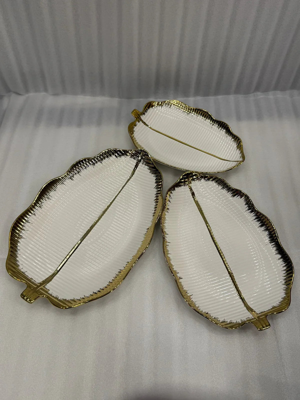 Porcelain Leaf Serving Platters - 3 Pcs Decorative Tray Set