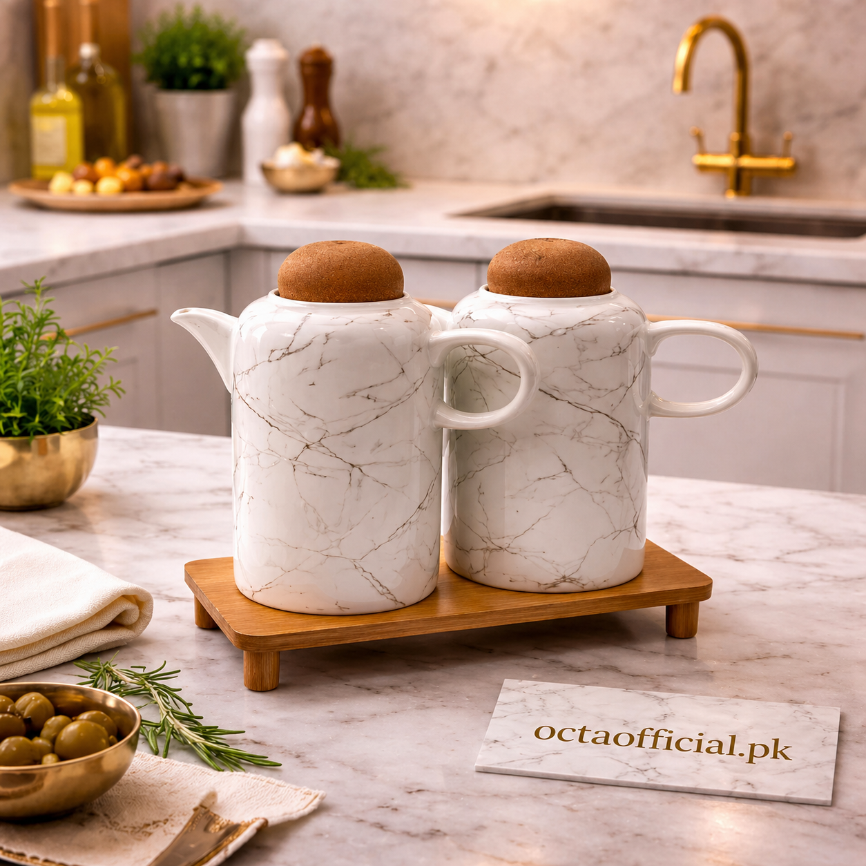 2-Piece Ceramic Oil & Vinegar Dispenser Set – Drip-Free Pouring Jugs