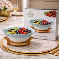 Ceramic Cleianis Fluted Serving Bowl – 8" Aesthetic Bowl with Elegant Wood Base