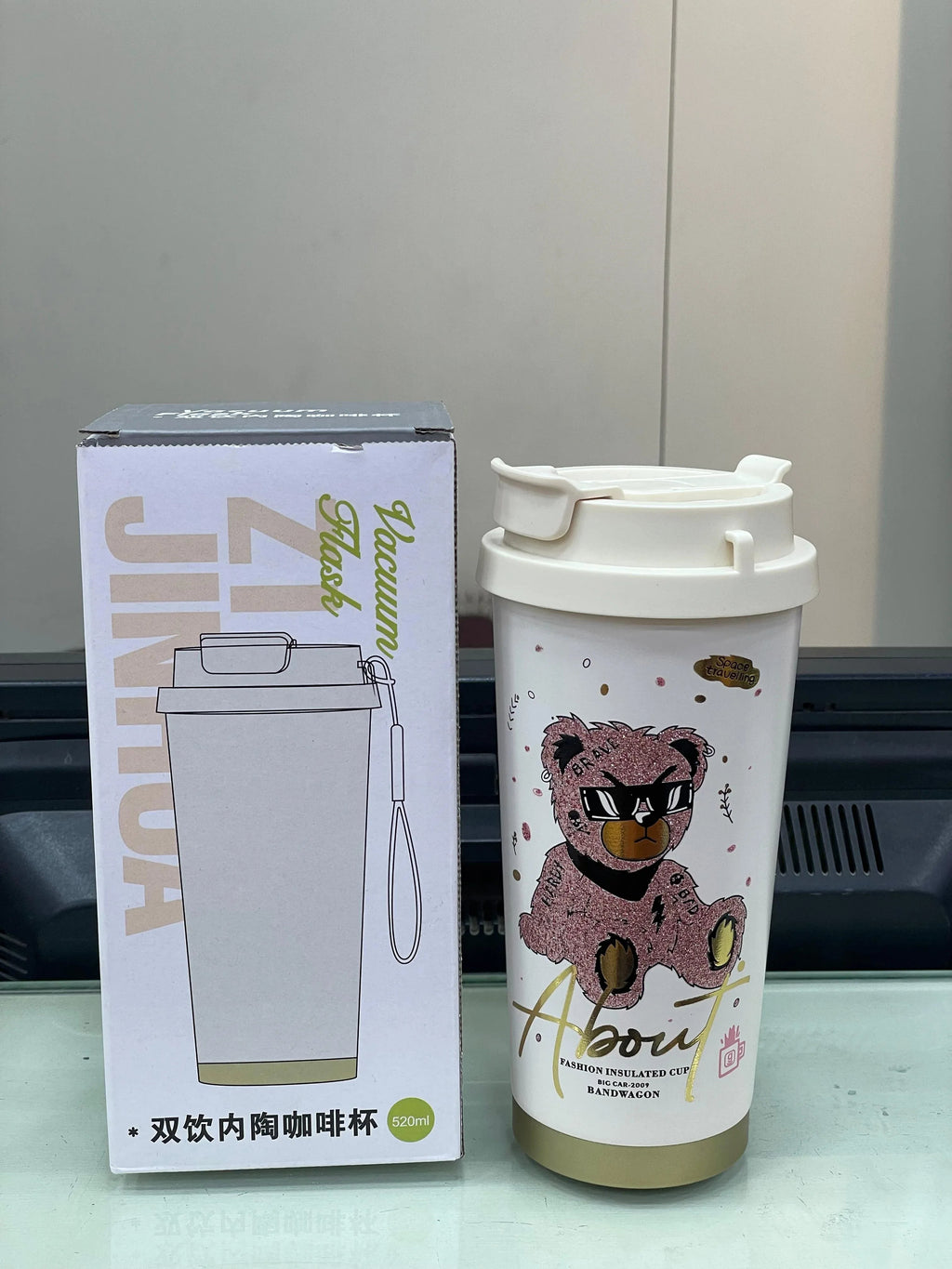Stylish Pink Bear Vacuum Mug – 520ml