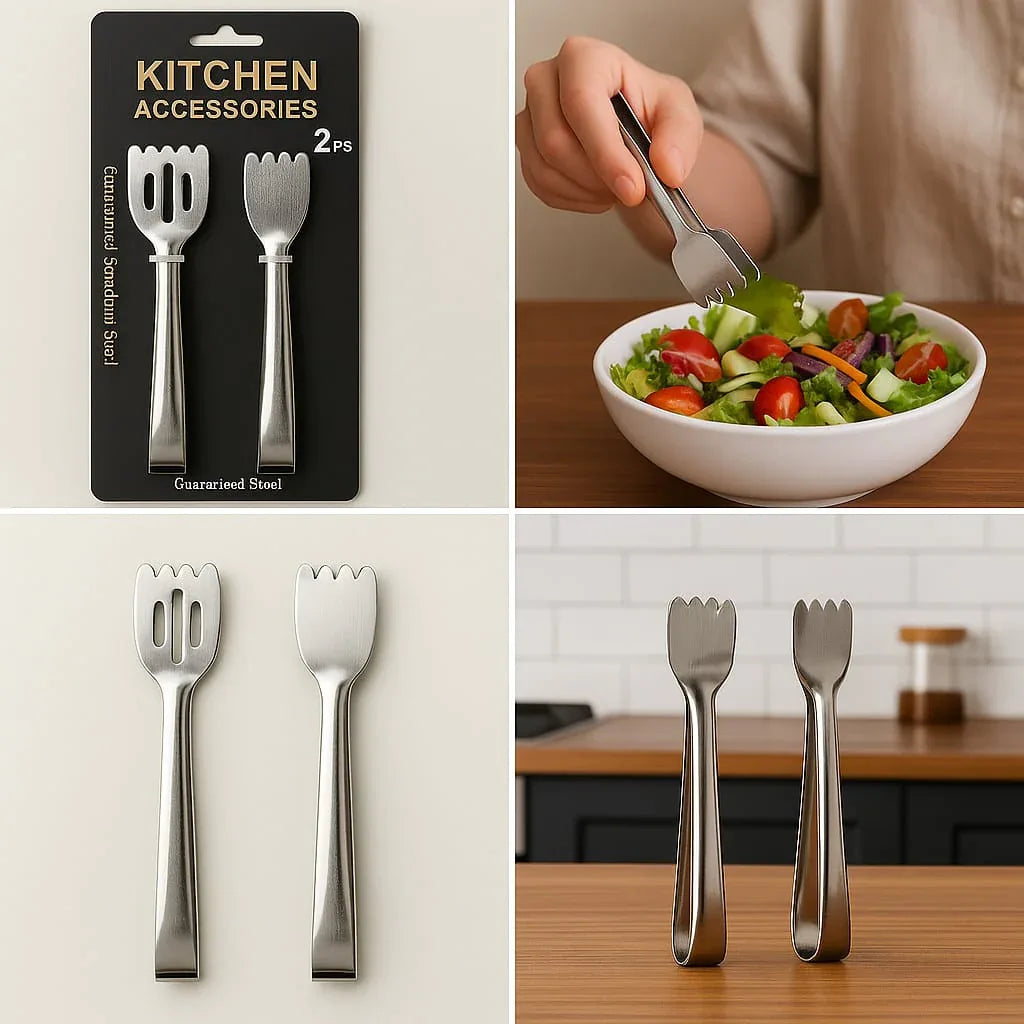 Pack of 2 Mini Golden Tongs – Stainless Steel Serving Clips