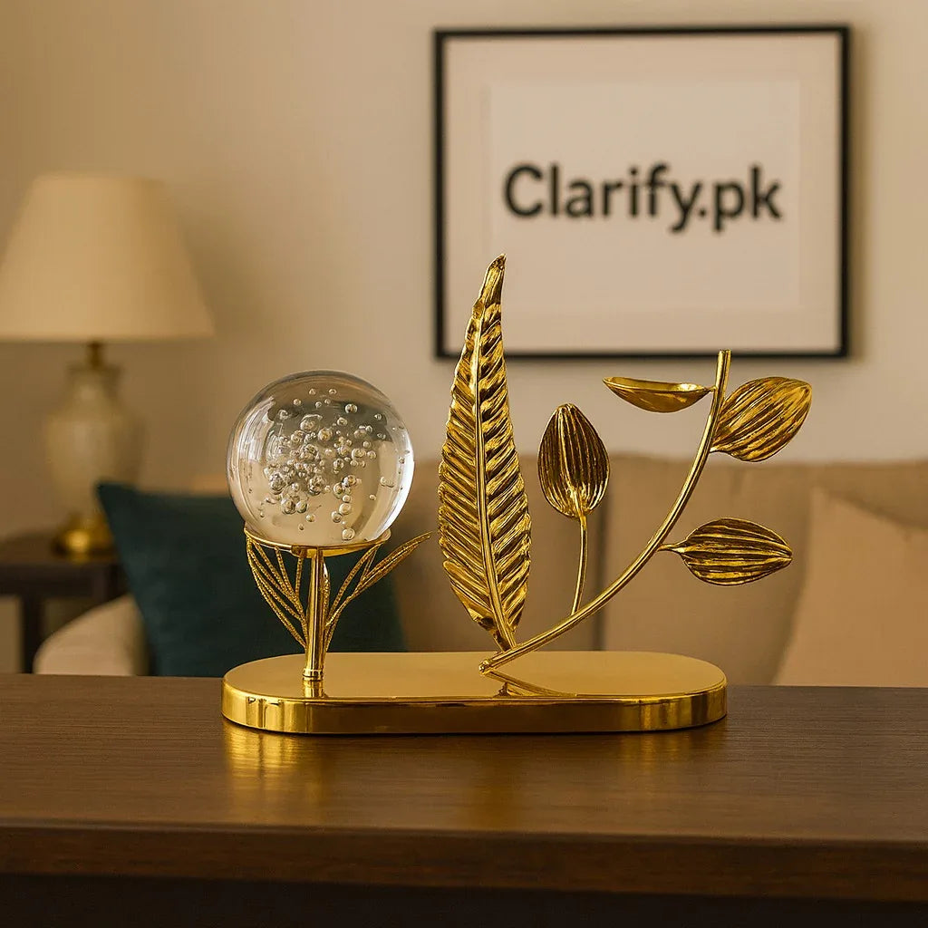 Gold Leaf & Crystal Ball Table Decor – Elegant Accent