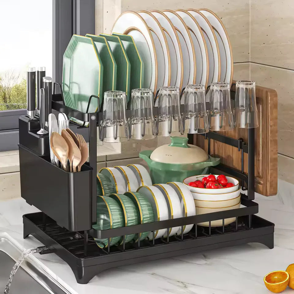2 Tier Dish Drying Rack with Utensil Holder (Random Color)