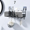 Wall Mounted Bathroom Shelf with Hooks - Black Mesh Organizer