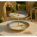 Blue & Gold 2-Tier Dessert Stand Elegant Serveware