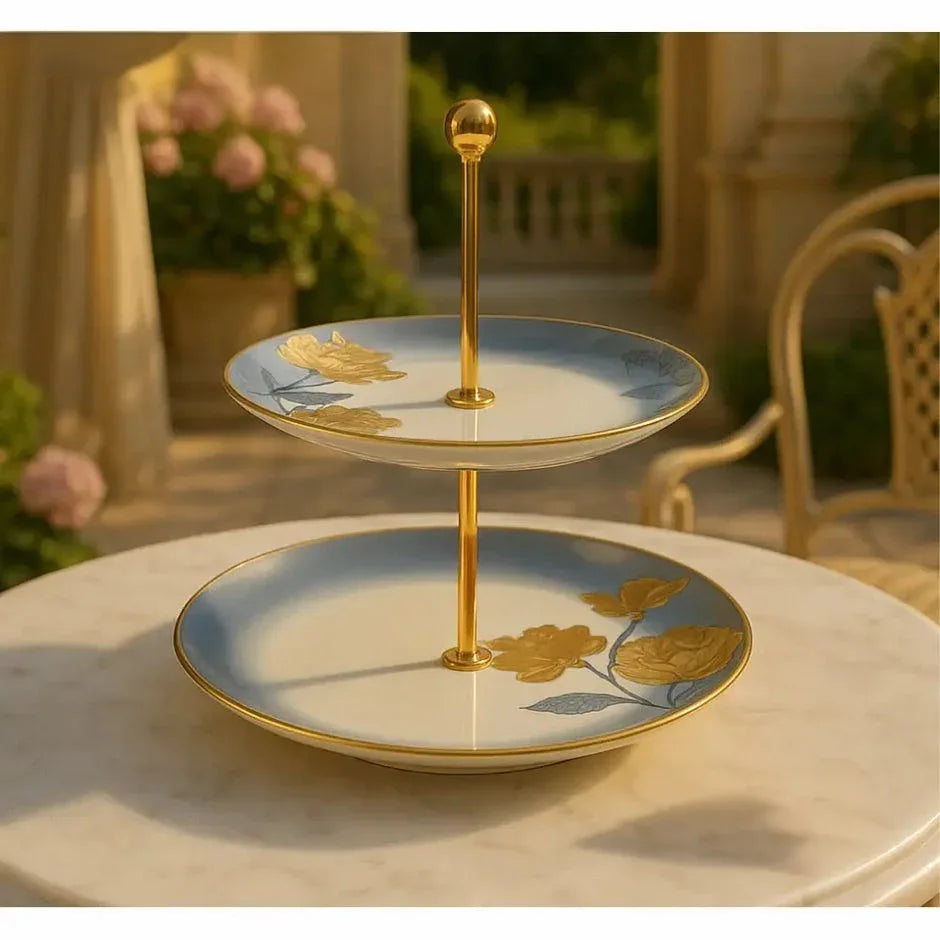 Blue & Gold 2-Tier Dessert Stand Elegant Serveware