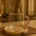 Blush Heart Double-Wall Glass Mug - Stylish & Durable