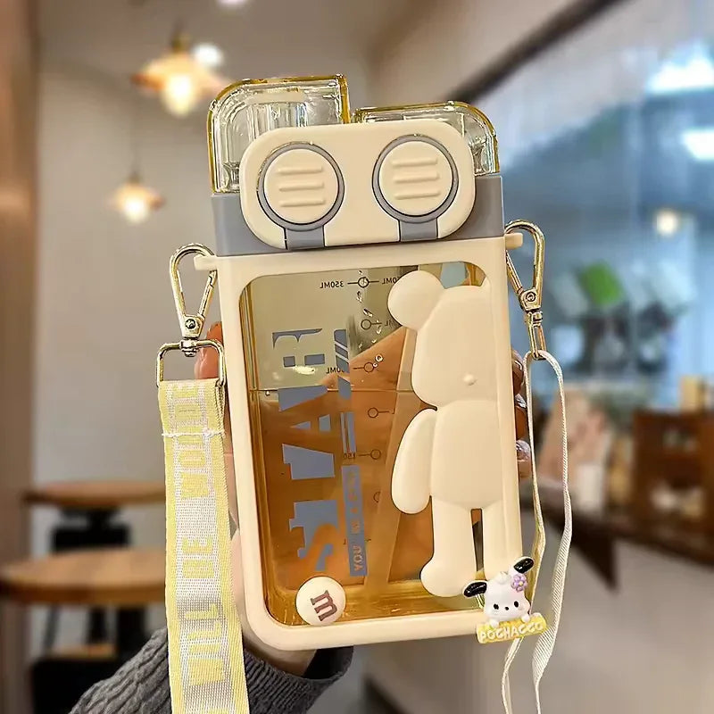 Cartoon Bear Water Bottle with Strap  (Random color)