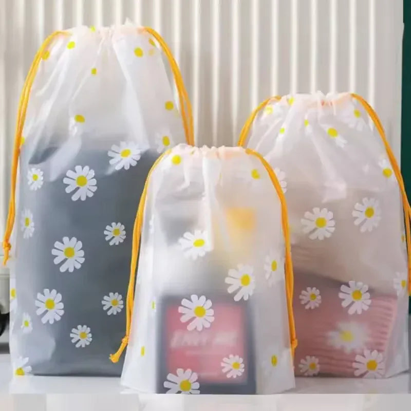 4 Piece Travel Storage Bags with Daisy Print