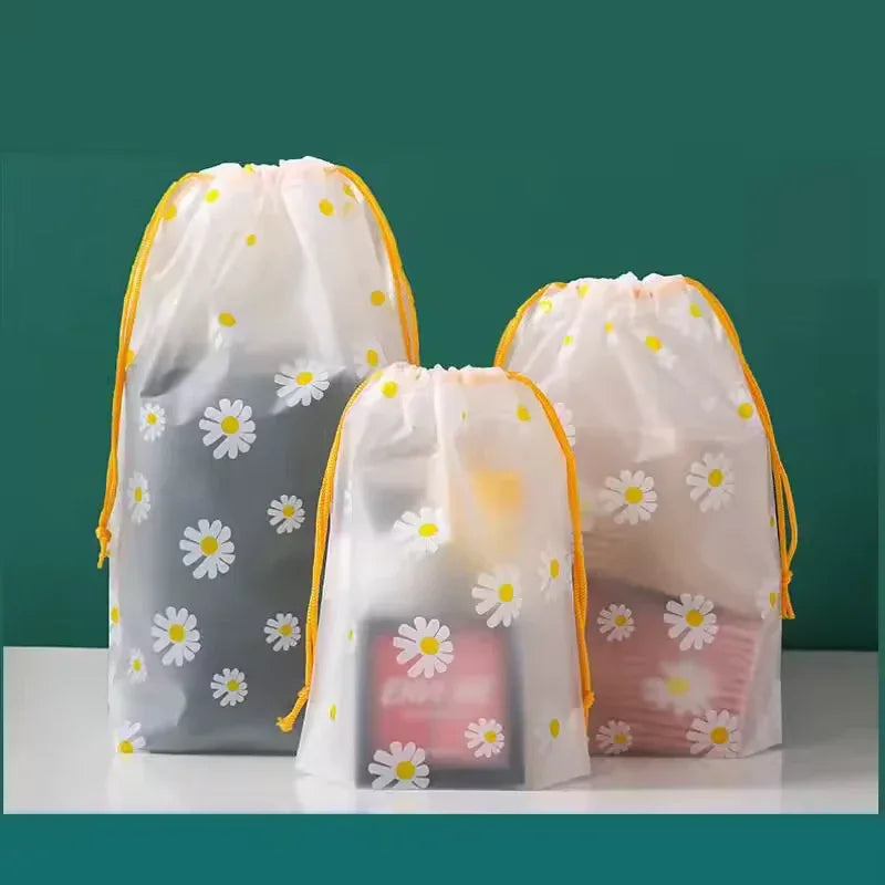4 Piece Travel Storage Bags with Daisy Print