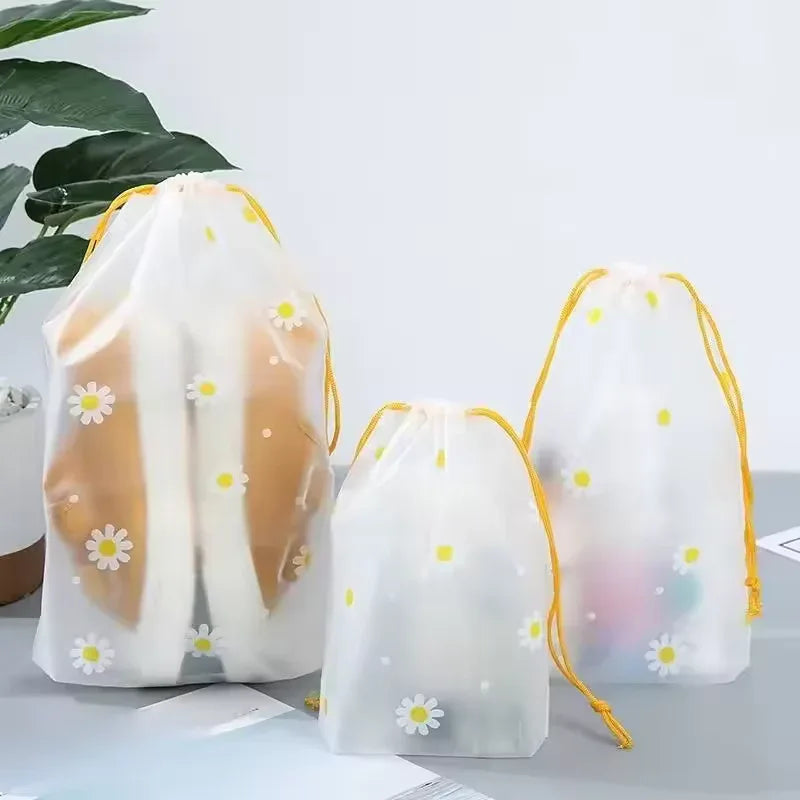 4 Piece Travel Storage Bags with Daisy Print
