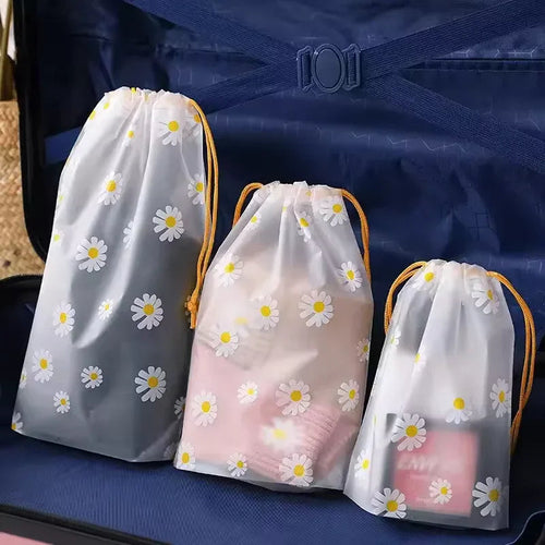 4 Piece Travel Storage Bags with Daisy Print