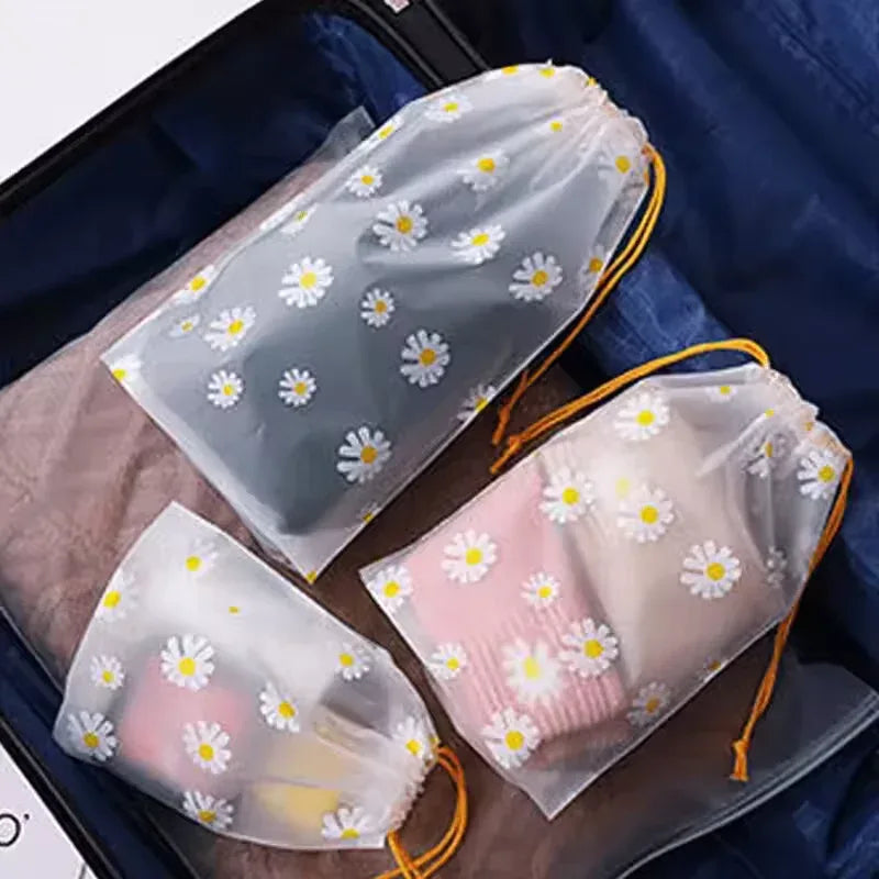 4 Piece Travel Storage Bags with Daisy Print