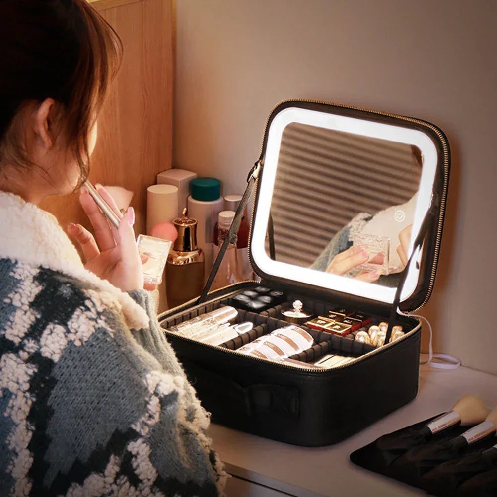 Smart LED Makeup Case with Mirror, Portable Storage