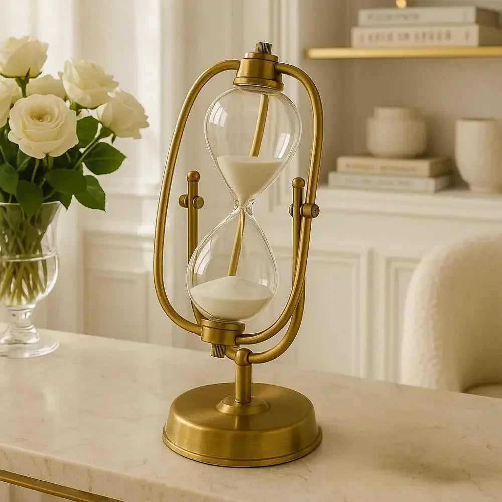 Brass Hourglass Timer with Elegant Stand