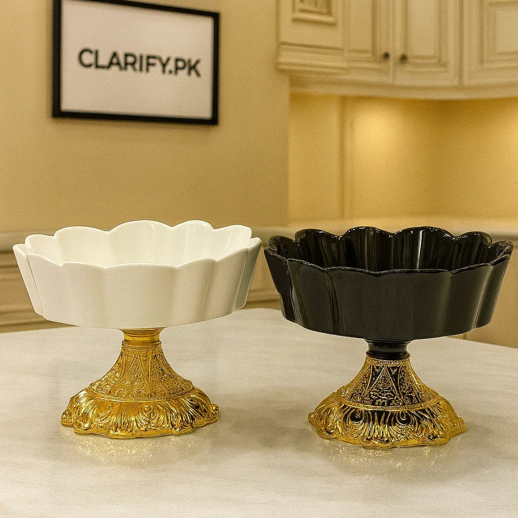 Premium Ceramic Snack Bowl – Golden Decorative Stand