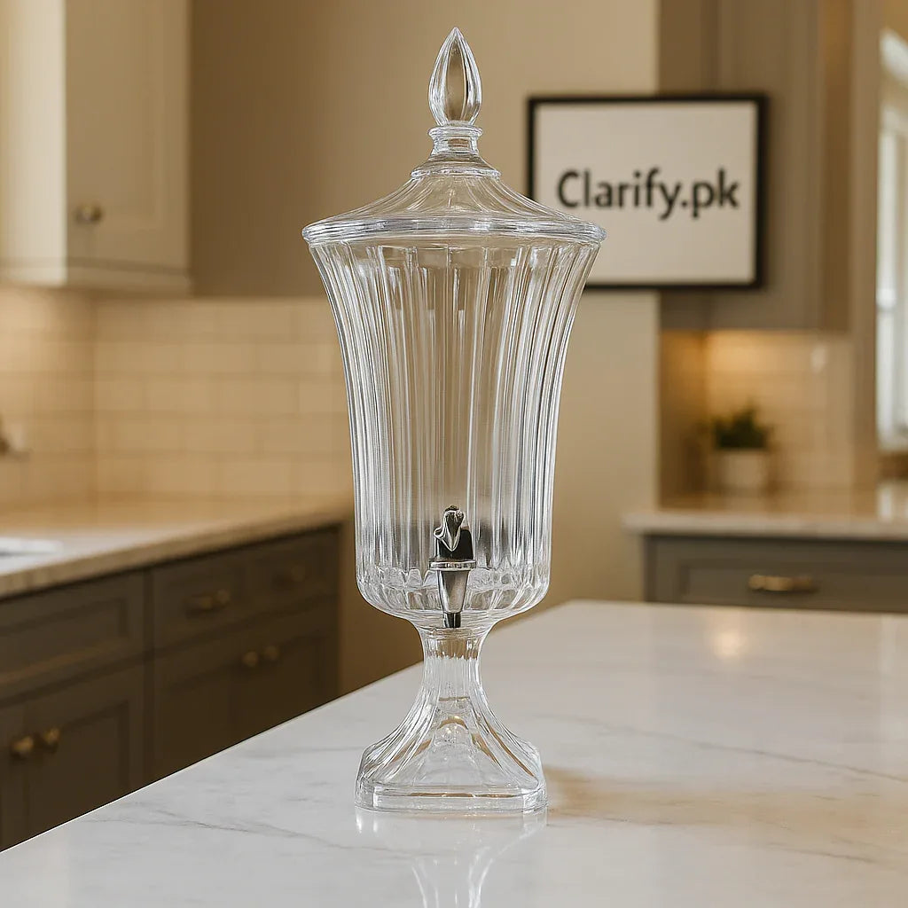 Premium 2L Crystal Beverage Dispenser with Tap – Ribbed Pattern