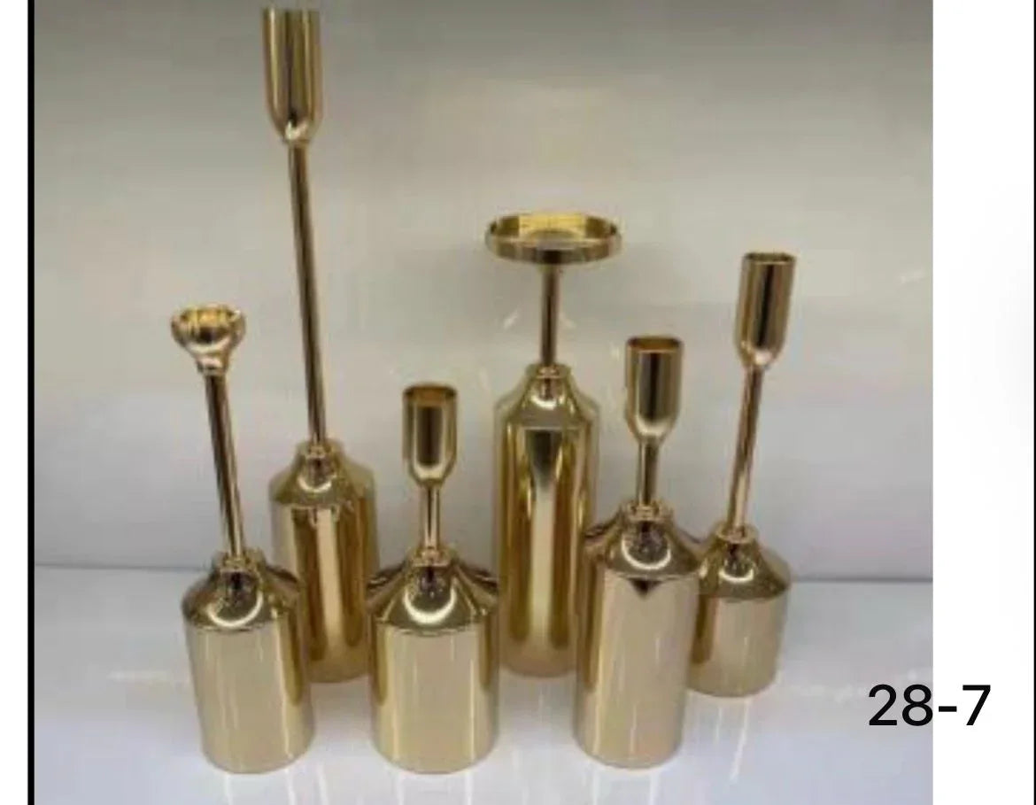 6pcs Golden Chrome Candle Holders – Elegant Décor Set