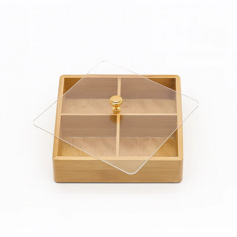 Luxury Bamboo Snack Storage Box – Multi-Compartment Organizer