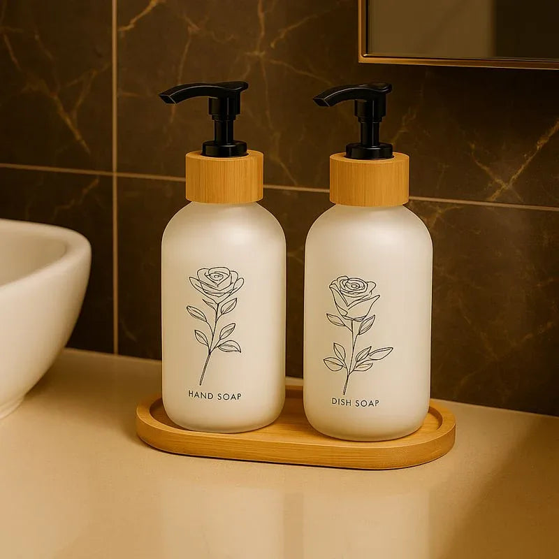 Minimal Rose Design Hand & Body Soap Dispenser Set