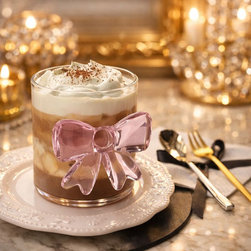 Luxury 3D Pink Bow Crystal Glass Mug - Elegant Coquette-Style Tea & Coffee Cup
